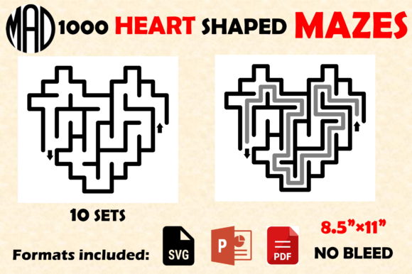 1000 Easy Heart Shaped CG Mazes SET 1
