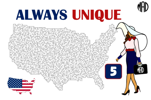 500 SVG USA Mazes in 5 Levels for Graphics & KDP Interiors