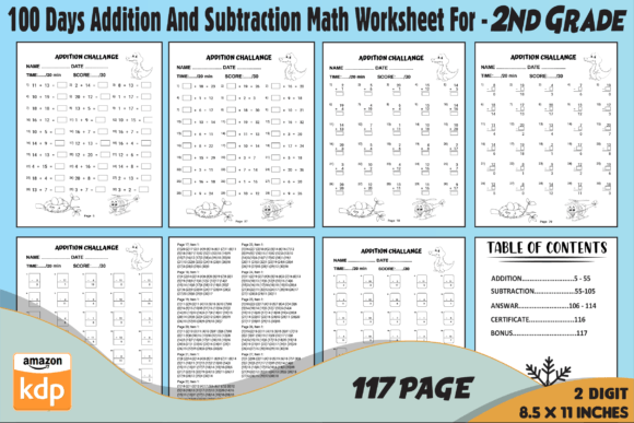 Addition and Subtraction Math Worksheet: 2nd Grade Graphics