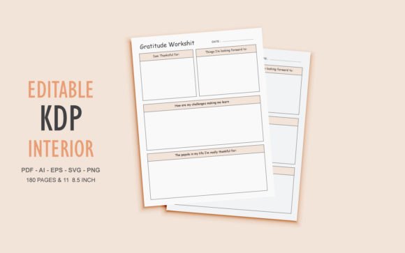Daily Gratitude Worksheet Planner: Graphics & Kdp Interiors