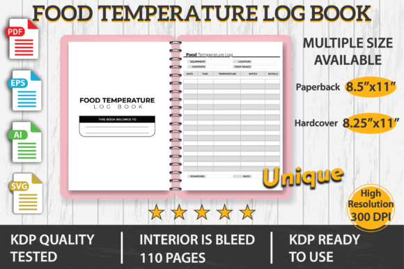 Food Temperature Log Book KDP Interior: Graphics & KDP Interiors
