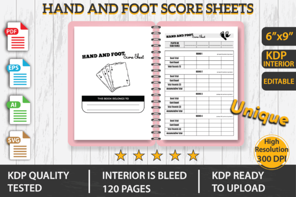 Hand and Foot Score Sheets KDP Graphics Review
