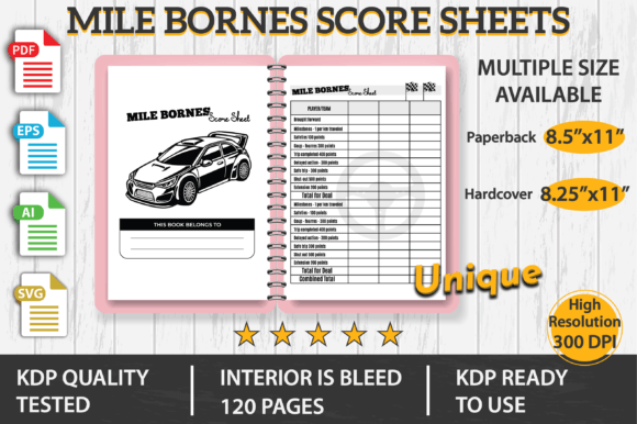 Mile Bornes Score Sheet Graphics for KDP Interiors