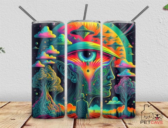 Psychedelic World Tumbler Wrap PNG: Vibrant Graphics & Crafts