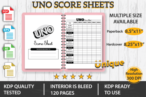 Uno Score Sheets KDP Interior: Graphics for Crafters